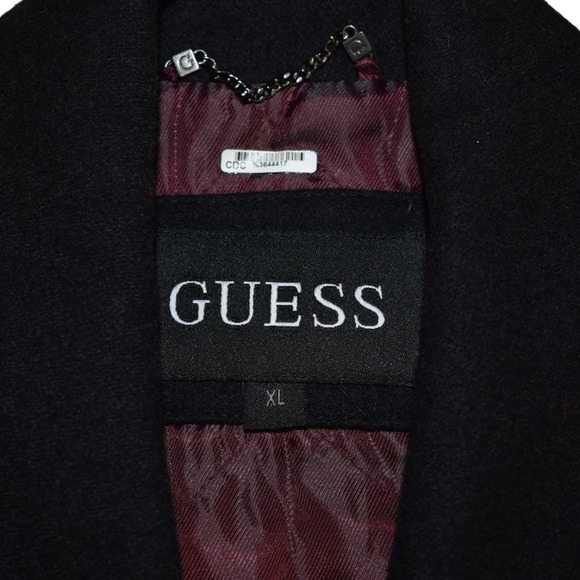 NWT Guess Black Wool-blend Double-breasted Front Pockets Pea Coat Size XL - Picture 8 of 13